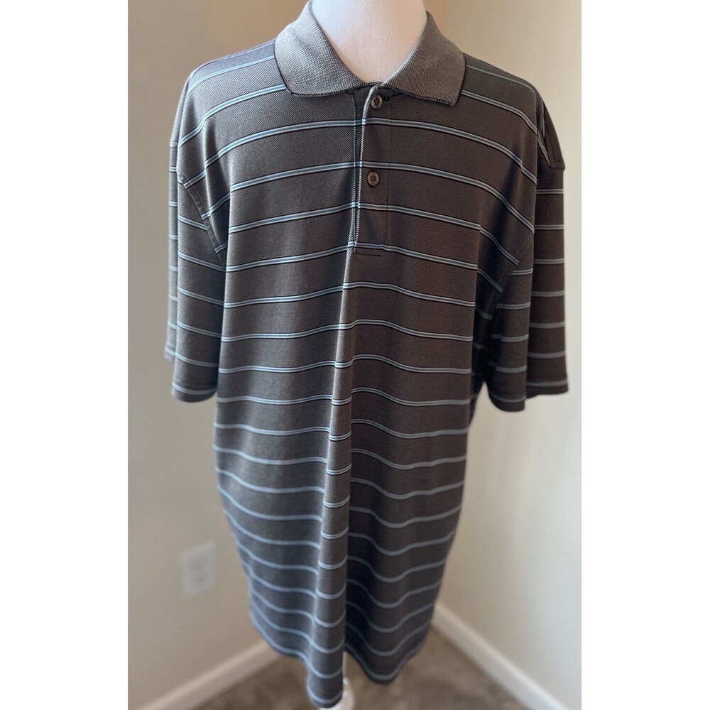 Trump Golf Performance Polo Shirt Grey with Blue Stripes Mens XL